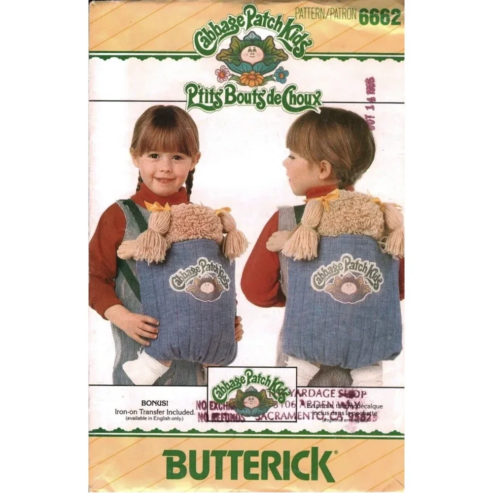 Vintage 1984 Butterick 6662 Cabbage Patch Kids Doll Carrier Sewing Pattern Craft